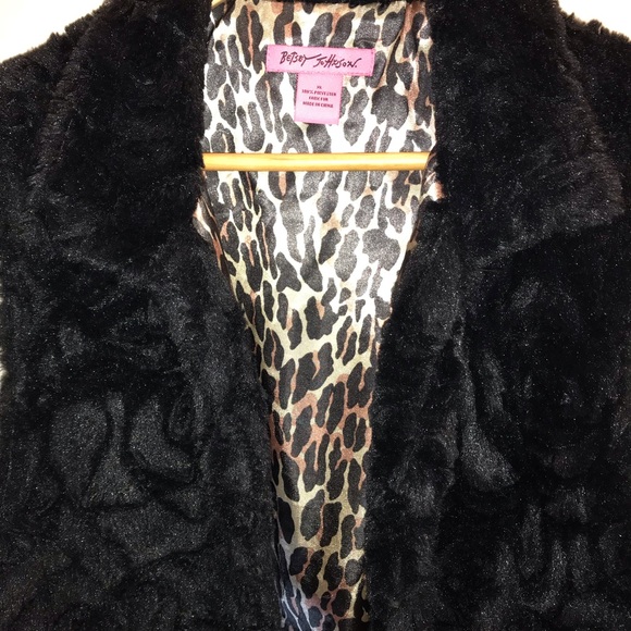 BETSEY JOHNSON Faux Fur Vest Black Fuzzy Leopard Lined size XL  BARBIECORE - Picture 7 of 14